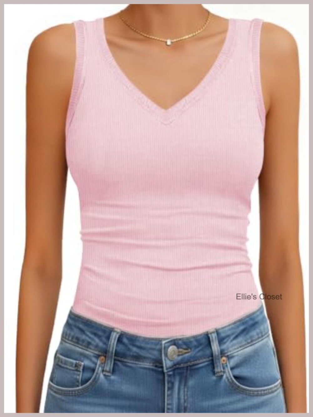 Women's Ribbed Knit Fitted Tank Top V-Neck Sleeveless Summer